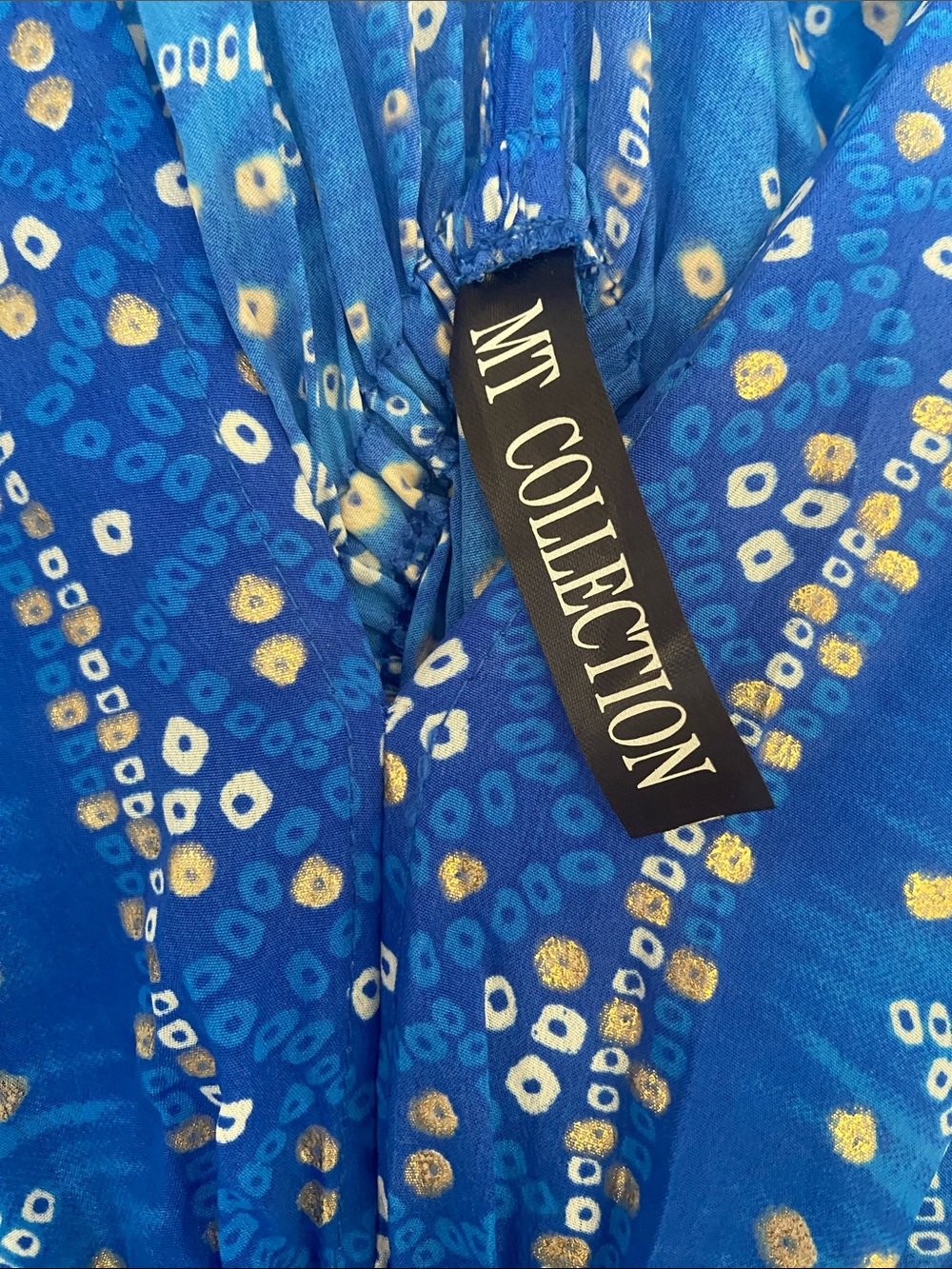 Silk Boho Blue Plunge Neck Kaftan Maxi Dress with Tassels - Picture 2 of 7